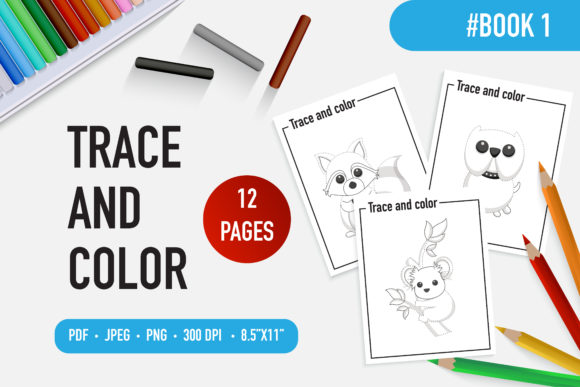 12 Cute Animal Trace and Color Book: A Creative Resource