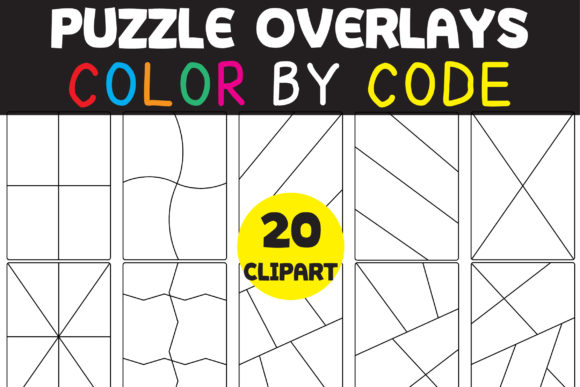 20 Clipart Puzzle Overlays COLOR by CODE for Creative Projects