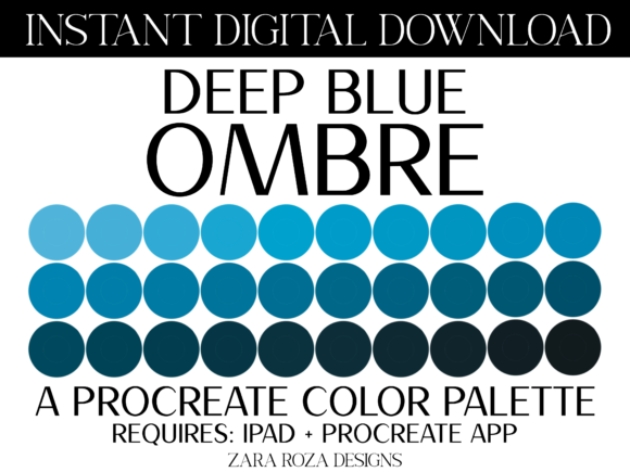 Deep Blue Ombre Gradient Procreate Color: 30 Swatches for Digital Artists