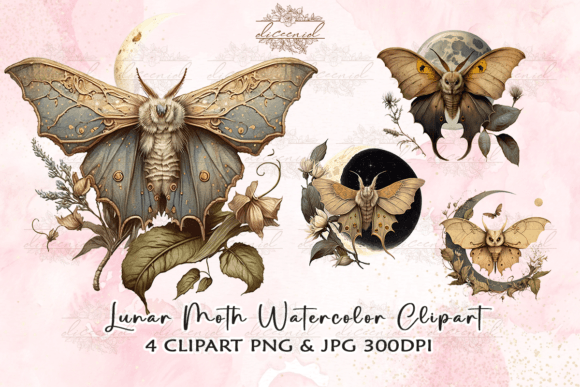 Enchanting Watercolour Lunar Moth Clipart for Creative Projects