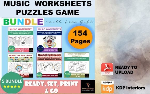 Music Worksheets Puzzle & Color Bundle: 154 Pages of Creative Engagement