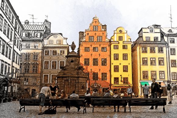 Stockholm Sweden Color Sketch: A Vibrant Design Asset